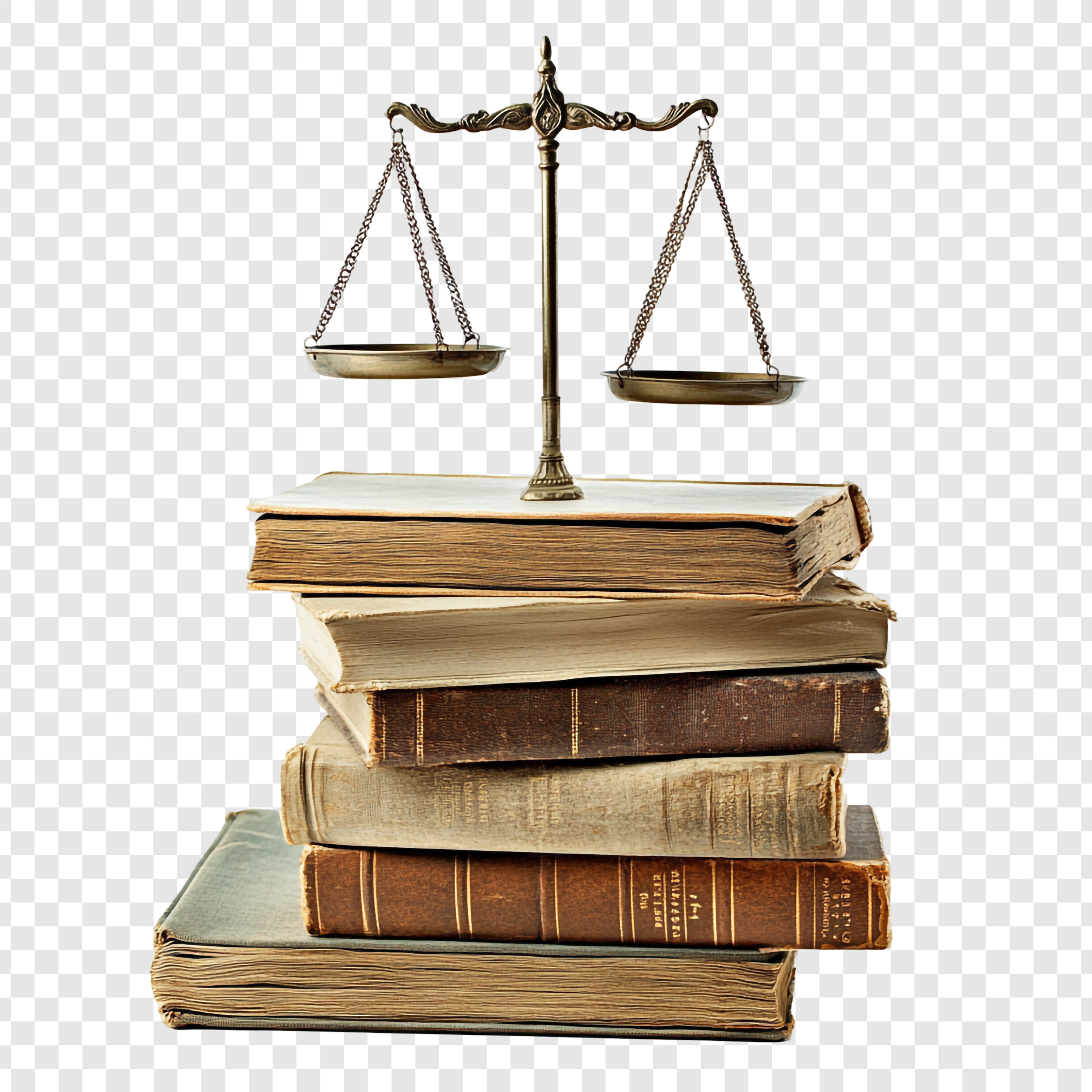 Scales of justice on antique law books